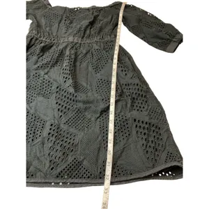 Milly Black Eyelet Cotton Mini Dress 3/4 Puff Sleeve Elastic Waist Pockets‎ P thumbnail 9