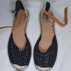 Bamboo black rattan espadrille boho casual chic sandals thumbnail 1
