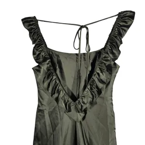 Social Bridesmaids Olive Green Satin Ruffle Flutter‎ Sleeve Maxi Dress XS 8219 thumbnail 6