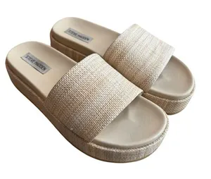 Steve Madden Women’s 9 Kasper Woven Textured Platform Slide‎ Sandals Beige Tan thumbnail 1