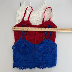 Lot of 3 Lace‎ Corset Bralette Blue Red White Floral Sheer Bustier Small Boho thumbnail 13