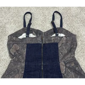 Pilcro Anthropologie Snake Print Denim Bustier Romper Shorts Size 4 thumbnail 7
