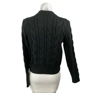 Ann Taylor LOFT Black Cable Knit Long Sleeve Button Down Cardigan Sweater Top S thumbnail 4