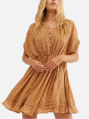 Free People One Fine Day Floral Print Mini Dress Milk Chocolate Combo Sz XS thumbnail 1
