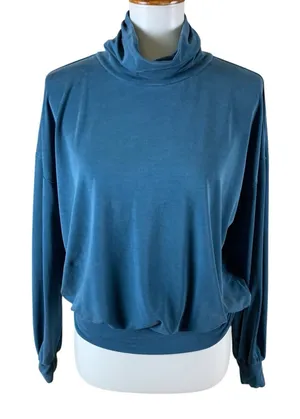 Garnet Hill‎ Blue Long Sleeve Turtleneck Small Draped Casual Relaxed Top thumbnail 1