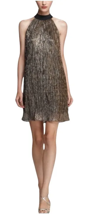 Laundry by Shelli Segal Metallic Gold Sleeveless Dress with Bow Neck Size 8 NWT thumbnail 1