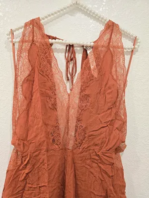Free People cinnamon-colored romper with lace M thumbnail 4
