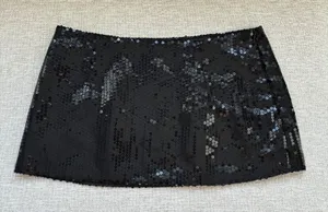NWT Parke Black Sequin Mini Skirt Small Sparkly Party Night Out Whimsy Goth Glam thumbnail 1