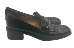 Gucci Size 9.5 Leather Block Heel Loafers Metal Buckle Details Black thumbnail 1