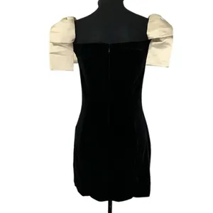 French Connection Black Velvet Satin Bow Mini Dress(Size Small) thumbnail 3