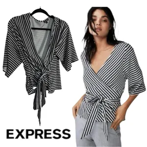 Express Monochrome Striped Wrap Top XL thumbnail 2