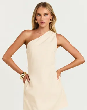 New Showpo Mardelle Mini Dress Linen One Shoulder Shift Dress MSRP $69 thumbnail 1