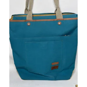 Fred Perry British Millerain Teal Blue Waxed Cotton Tote Leather Trim Zip Top thumbnail 3
