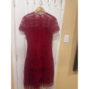 ANTONIO MELANI Red Ochre Lace Overlay Midi Dress, Mermaid-styleHem, Lined, Sz 10 thumbnail 4