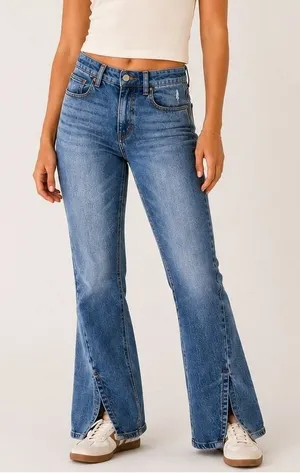 American Eagle Curvy 90s Bootcut Solid Denim Jeans Blue Split Hem Size 6 Short thumbnail 1