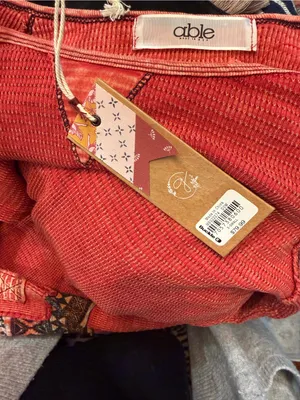 Able Red Waffle Knit Long Sleeve Top with Printed Cuffs Sz L NWT thumbnail 4