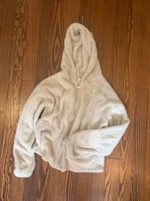 fuzzy zip up with hood Tan thumbnail 1
