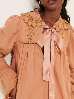 Free People 5 O’Clock Tea Time Mini Dress Peached Copper Cotton Crochet Lace thumbnail 7