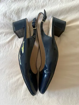 LK Bennett Navy Patent Slingback Block Heels thumbnail 2