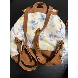Disney Loungefly Stitch Floral Canvas Mini Backpack Cream Faux Leather Trim thumbnail 4
