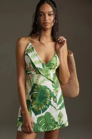 NWOT Farm Rio Linen Tropical Forest Off-White Mini Dress Size XS thumbnail 2