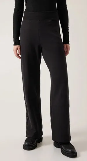 Athleta Retroplush Velvet Stripe Straight Leg Pant in black W2365 Sz S thumbnail 1