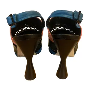 Manolo Blahnik "Aspendum" Black, Blue & Pink Leather W/Mesh Heels (36.5) thumbnail 3