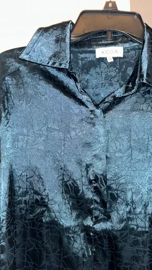 ACOA satin Button Down Women’s Shirt Blue thumbnail 4