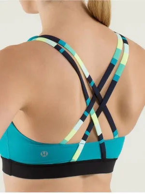 🍋 Lululemon Energy Bra Teal Sports Bra with Multicolor Strappy Back size 6 thumbnail 2