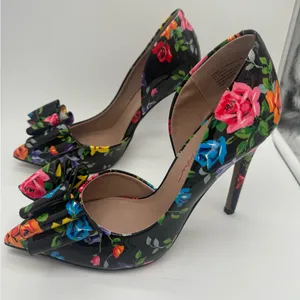 Betsey Johnson Vibrant Floral Rose Bow Multicolor 4" High Heels Shoes Size 7 M thumbnail 12