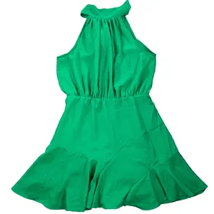 DO+BE High Neck Swing Mini Dress Size Large Green Sleeveless Bow Gathered Waist thumbnail 1