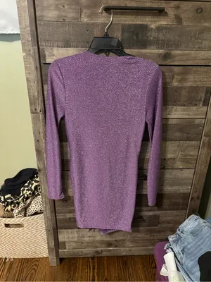 SHEIN Sparkly Purple Twist-Knot Long Sleeve Mini Dress thumbnail 4