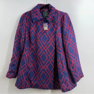 C. Wonder Geometric Diamond Print Coat Navy Red Brooch Women’s S NWOT thumbnail 1
