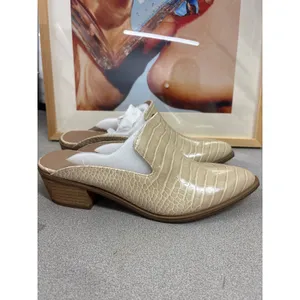 NIB Chinese Laundry 7.5 Marnie Sky Croco Beige Slip On Heeled Pointed Toe Mules thumbnail 4