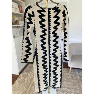 Shein Bodycon Midi Dress Black Cream Zigzag Buttery‎ Soft Quiet Luxury Parisian thumbnail 3