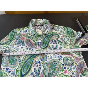 Zara Blouse XXL Paisley Floral Button Front Long Sleeve Shirt Green Pink NWT thumbnail 10