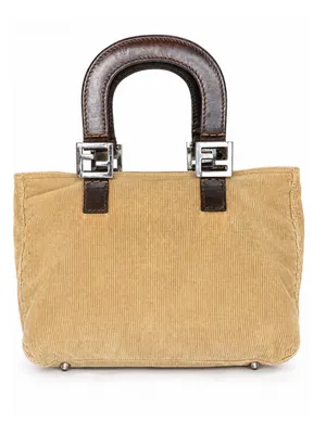 FENDI Corduroy Tote Bag with Dark Brown Leather Handles Vintage thumbnail 2