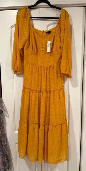 J. Crew Mustard Swiss Dot Tiered Midi Dress‎ 6T thumbnail 1
