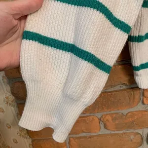 Sincerely‎ Jules Womens Large Sweater White Green Striped Ribbed Knit Pullover thumbnail 3