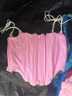 Adika Pink Corset Crop Top with Tie Straps thumbnail 2