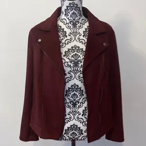 Like New! Old Navy Women's Burgundy Velour Faux Suede Moto Jacket Size Large thumbnail 9