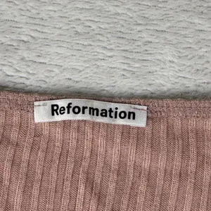 Reformation Womens Pink Ribbed Square Neck Tencel Modal Short Sleeve Top Medium thumbnail 2
