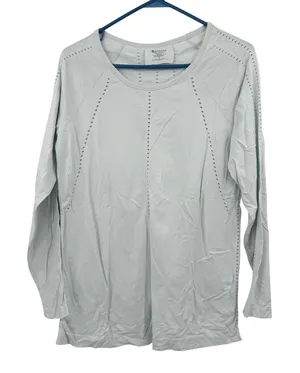 Athleta Size Large Long Sleeve Top‎ Shirt Off White Athletic Vented Workout thumbnail 1