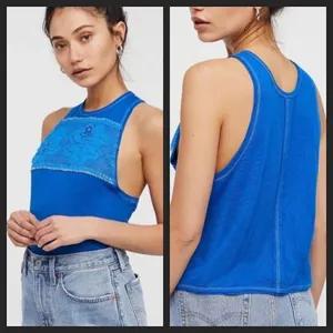 We the Free Window Crochet‎ Bright Electric Blue Tank Top XS thumbnail 2