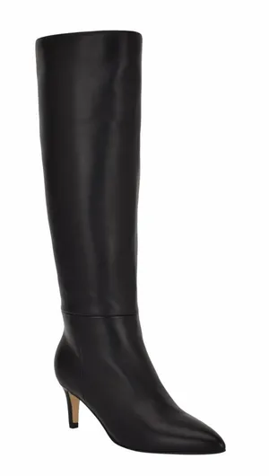 Calvin Klein Garry Leather Knee-High Pointed-Toe Boots in Black, Size 6, NEW thumbnail 1
