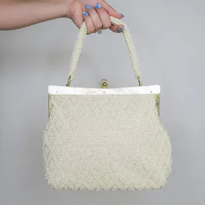 Vintage 60s White Hand Made Beaded Purse - Made in Hong Kong thumbnail 2