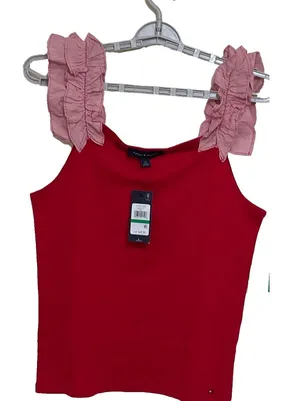 Tommy Hilfiger Women's Ruffle‎ Strap Tank Red Top Size L thumbnail 1