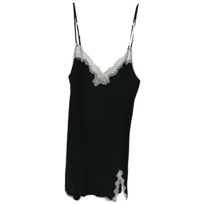 Victoria's Secret Satin Slip Dress Cami Floral Lace Slit Black White M thumbnail 2
