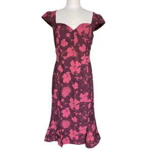 ANTHROPOLOGIE Women’s Cisely Burgundy Floral Trumpet Midi Dress thumbnail 2