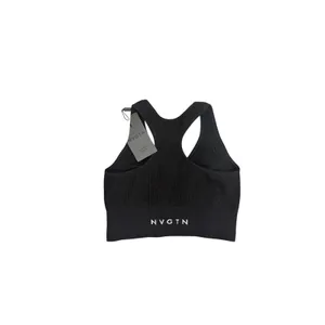 NWT NVGTN Ruched Front Racerback Seamless Sports Bra Black Size Small thumbnail 2